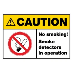 Caution - No smoking, smoke detectors in operation sticker