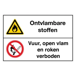 Ontvlambare stoffen / Vuur, open vlam en roken verboden sticker