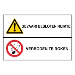 Gevaar! Besloten ruimte / Verboden te roken sticker